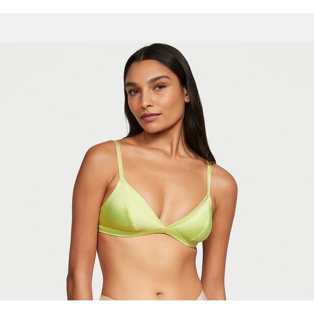 Victoria's Secret Satin Triangle Bralette‎ Lime Green Wireless Unlined Bra